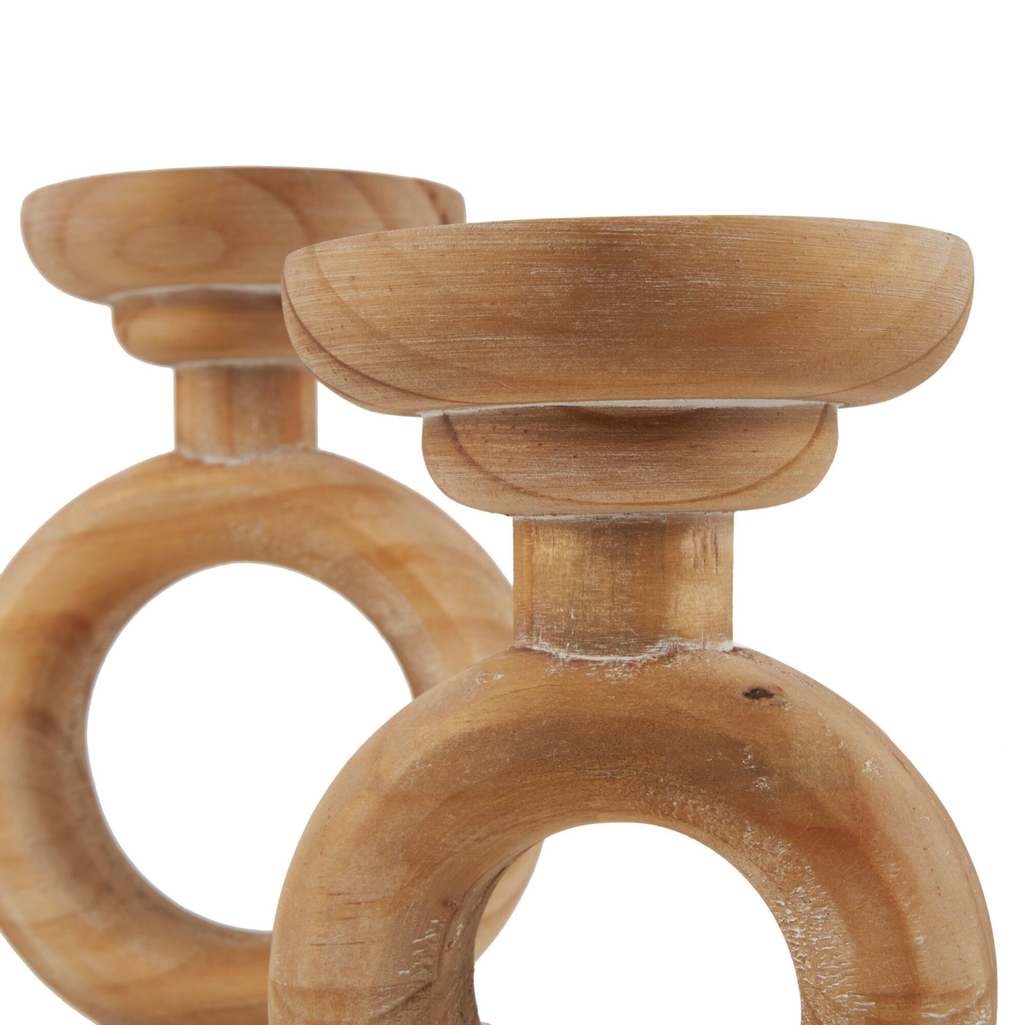 Brown Wood Circular Ring Candle Holder Set